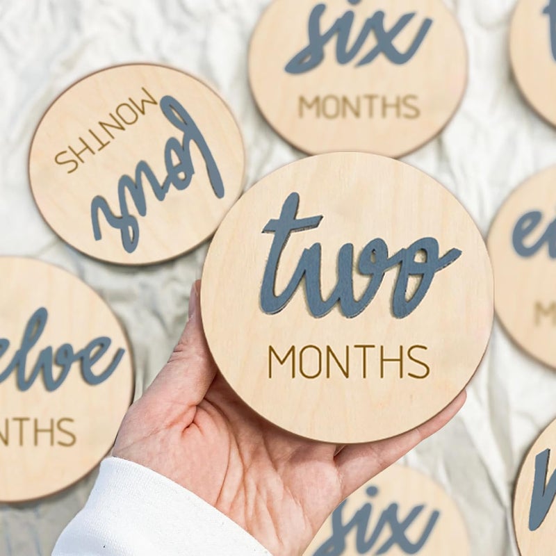 eoscasely Baby Monthly Milestone Markers Disc, Wooden 3D Milestone Cards for Photos, Baby Announcement Sign,Slate Blue, 1-12 Months, 4 Inches in Size. - Image 4